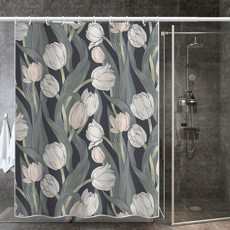 American-style Romantic Rose Hand-painted Floral Hotel Shower Waterproof And Mildew-proof Water-blocking Curtain,_voghion.com