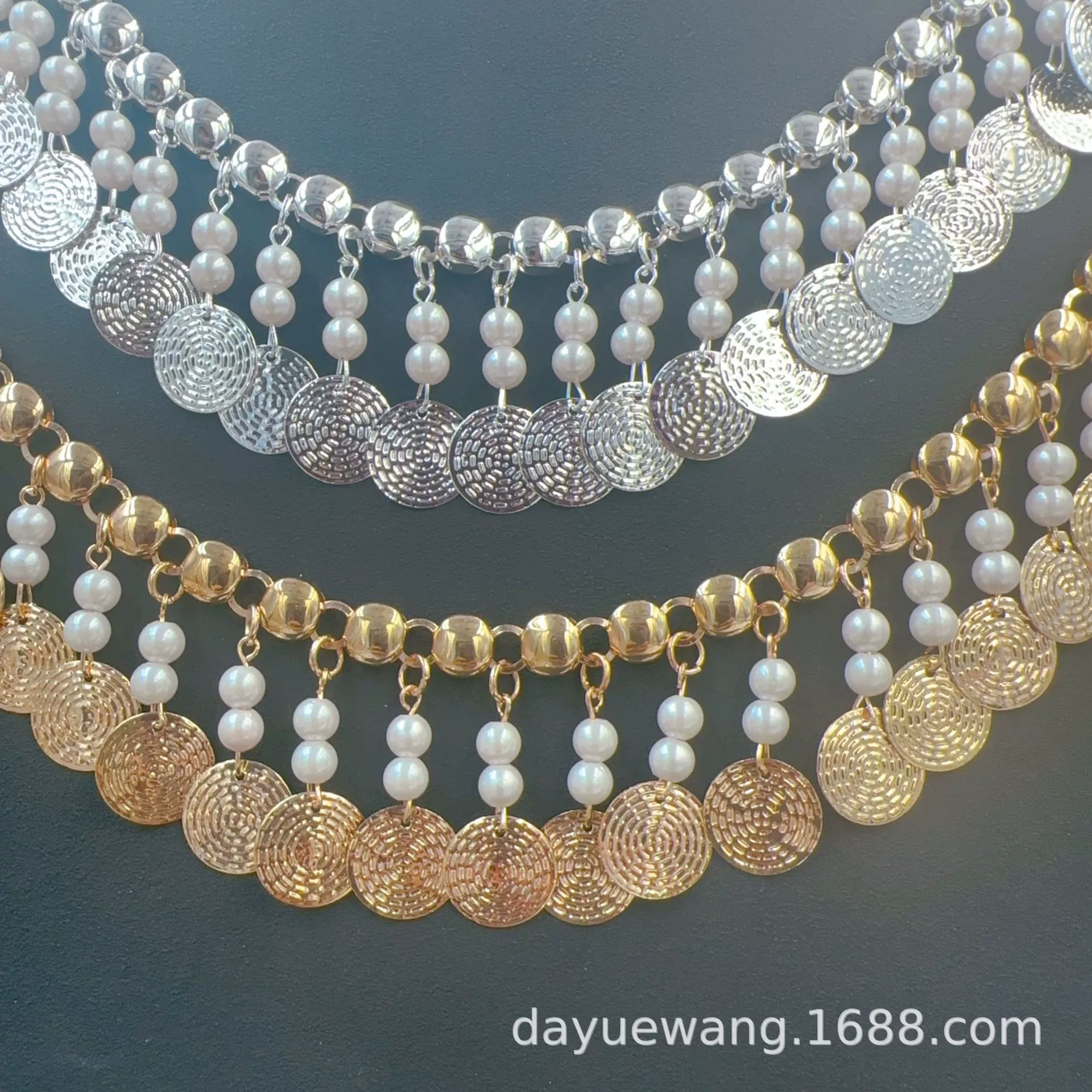 Metal accessory, ethnic chain pearl with tassels, DIY