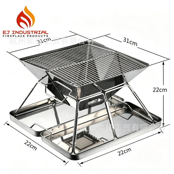 Folding barbecue grill for outdoor camping, stainless steel portable picnic camping grill, home use barbecue rack