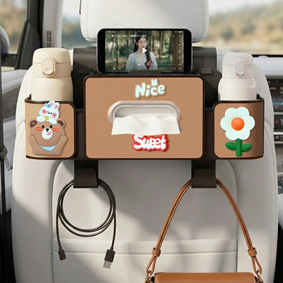 cartoon design, multifunctional tissue box, Car tissue box/set - nice-little-bear-4-in-1-seat-storage-box-4th-generation-brown