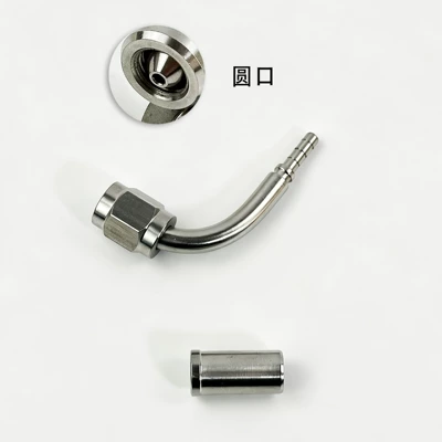 thread crimp-type hose connector — Tubing - 90-degrees-round-mouth