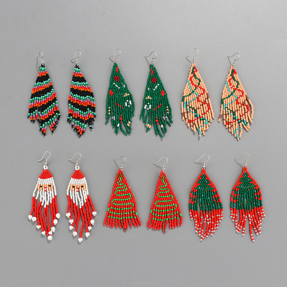 8g Weight Earrings Event & Party Supplies Simple Style Christmas Tree Santa Claus Seed Bead Women's Drop Earrings 1 Pair
