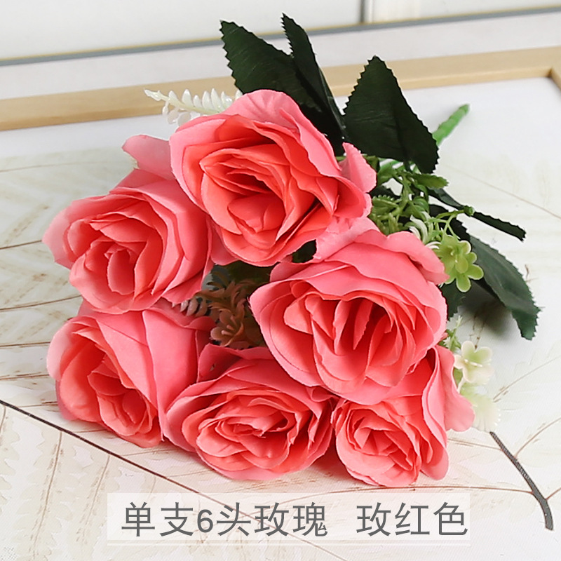 Flor artificial rosa 6 tenedores 6 cabezas flor falsa muebles para el hogar ins accesorios de fotografía de boda flor decorativa de alta gama