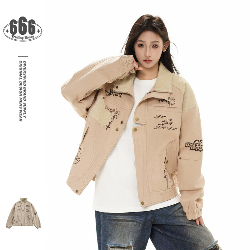 Beast Street Designer Trendy Brand Retro Corduroy Splicing Work Jacket Men's and Women's Jacket Ck007