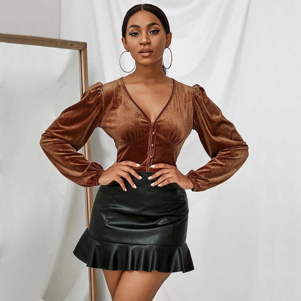 Voya Women's Clothing 2026 Spring/Summer New European And American Women's Fashion V-Neck Slim-Fit Short Puff Sleeve Cardigan_ecoleips.com