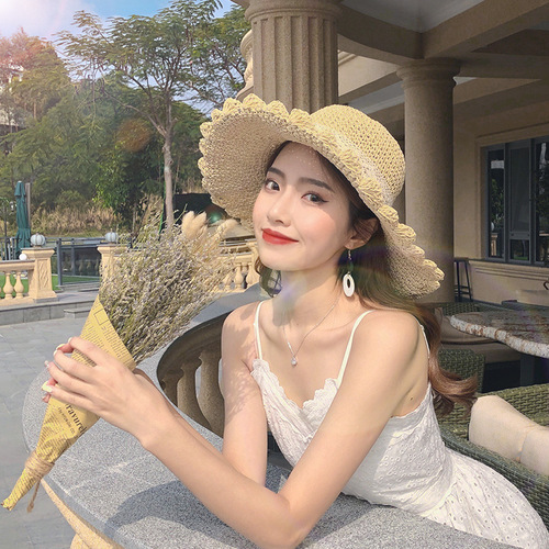Ladies' Boho Chic Japanese Style Versatile Lace Strap Butterfly Knot Cap for Summer Outing Wide Brim Beach Sun Hat
