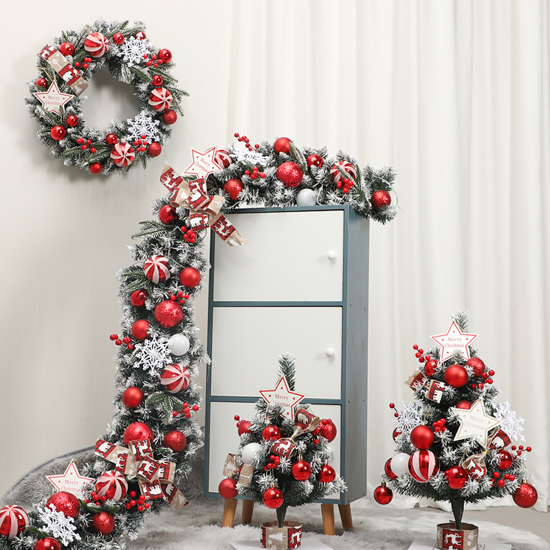 圣诞节装饰品家用圣诞树发光藤条小型树桌面摆件50CM花环橱窗布置