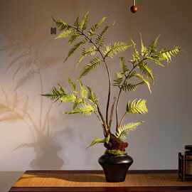 红磷蕨仿真绿植高级古风新中式茶室装饰假花禅意玄关摆件小型盆景