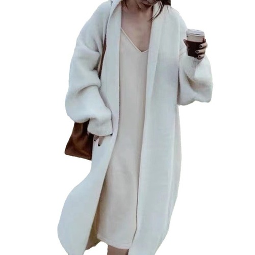 New autumn and winter imitation mink velvet knitted sweater cardigan women's long over-the-knee lazy coat loose thickened sweater coat