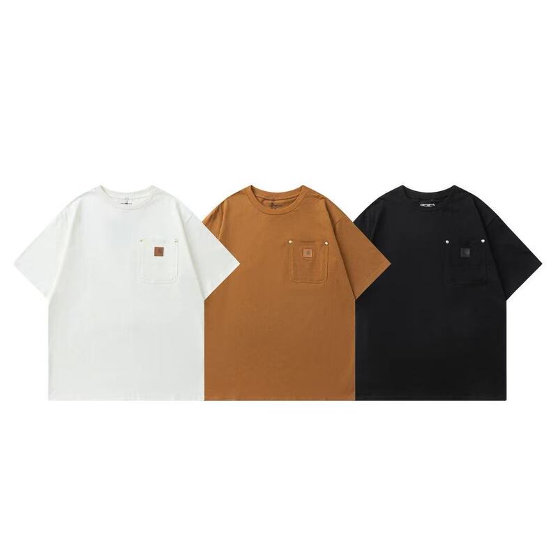 Cross-Border Foreign Trade Trendy Brand Classic Square Logo Leather Patch Pocket Workwear Casual Loose Fit Couple Style Versatile Short-Sleeve T-Shirt for Men Cross-Border Foreign Trade Trendy Brand Classic Square Logo Leather Patch Pocket Workwear Casual Loose Fit Couple Style Versatile Short-Sleeve T-Shirt for Men
