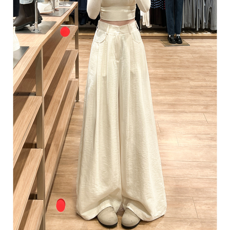Off-White Korean-Style Casual Trousers for Women, 2026 Summer New High-Waisted Loose Drapey Versatile Wide-Leg Pants