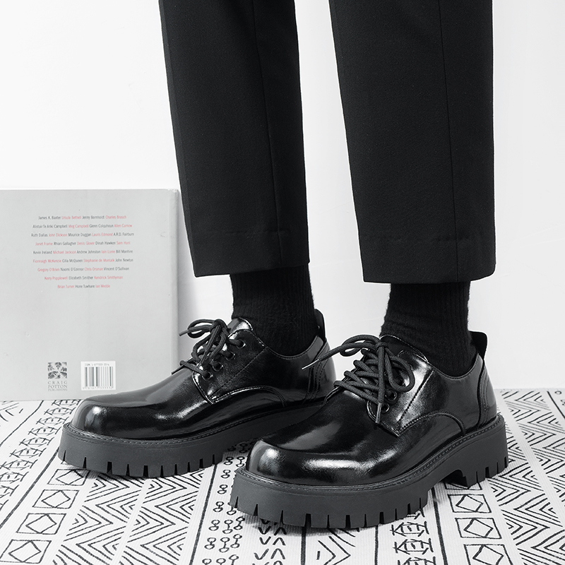 Chaussures décontractées ShoeVault Cleanfit Derby en cuir à semelle épaisse pour homme, bottes Martin basses rehaussantes_voghion.com