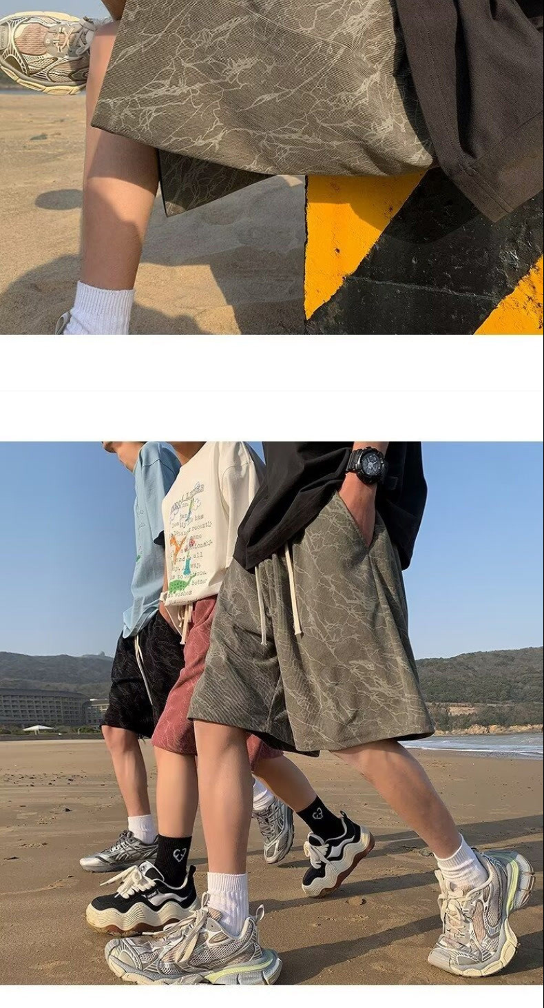 Men's Heavyweight Drape Casual Shorts Loose Fit Mid Waist Drawstring Summer Thin Plus Size Elegant Basic Trendy Brand_viptrois.com