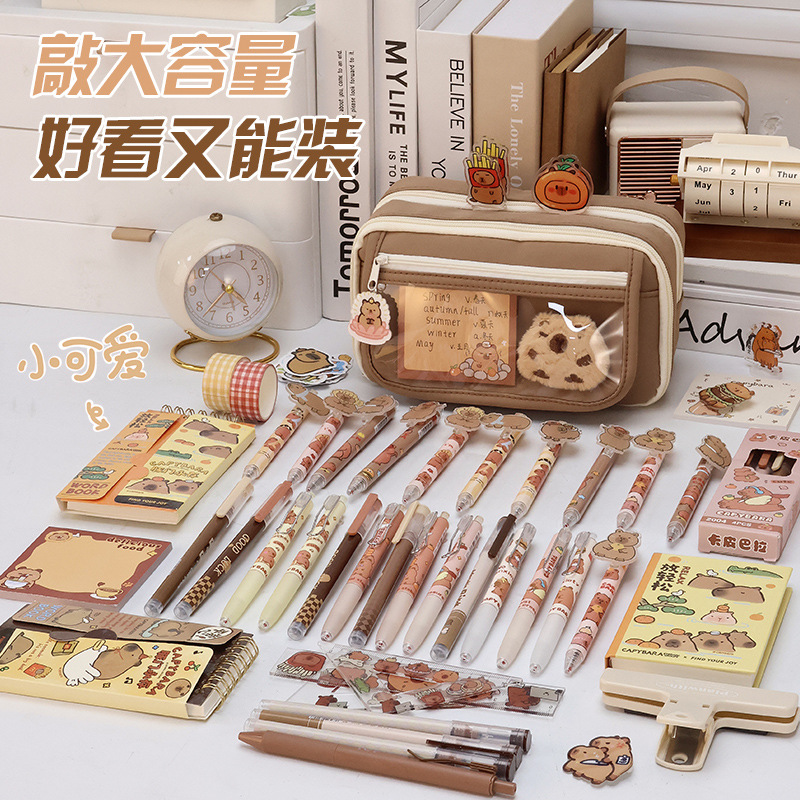 Nueva bolsa de papelería ins caja de lápices de almacenamiento de la escuela secundaria de gran capacidad versión coreana de la bolsa de lápices simple y transparente de alto valor multicapa