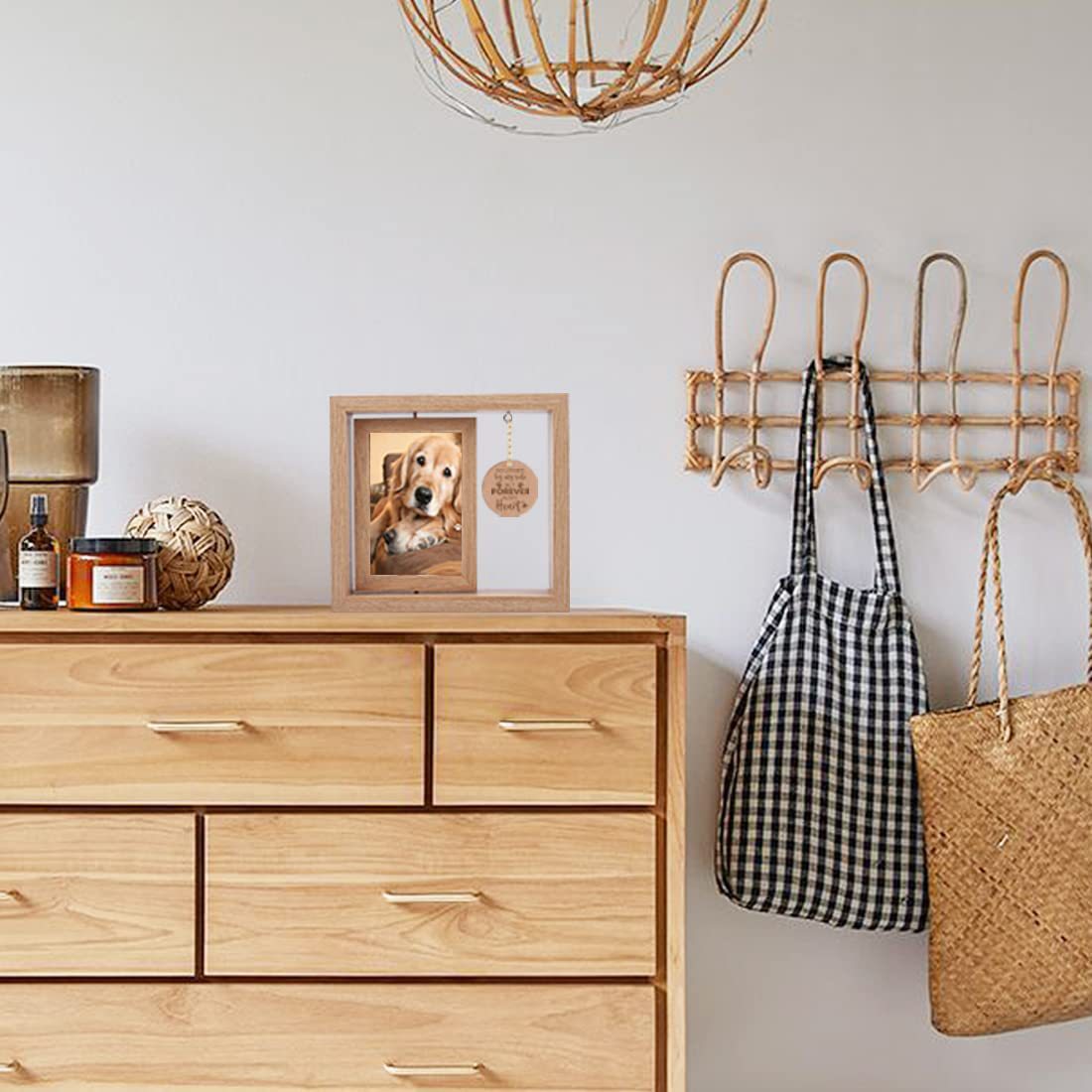 Marco de fotos conmemorativo para perros creativos Marco de fotos conmemorativo para mascotas giratorio de madera para mascotas