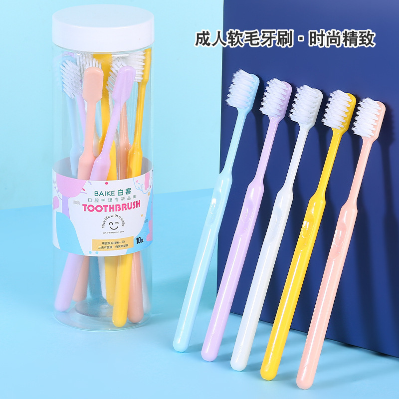 Barril cepillo de dientes de pelo suave cepillo de dientes para adultos hogar hogar limpieza profunda protector de encías bucales macarrón color para estudiantes