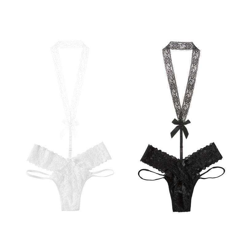 Uniform Wear~Lace Seamless Low-Waist Underwear, Transparent Seamless Cut Out Halter Bow Thong for Women