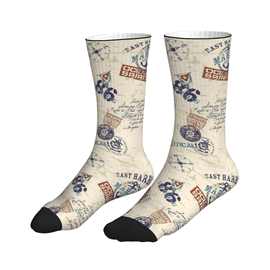 跨境POD数码印花长筒指南针航海印花运动男女袜子Socks亚马逊希