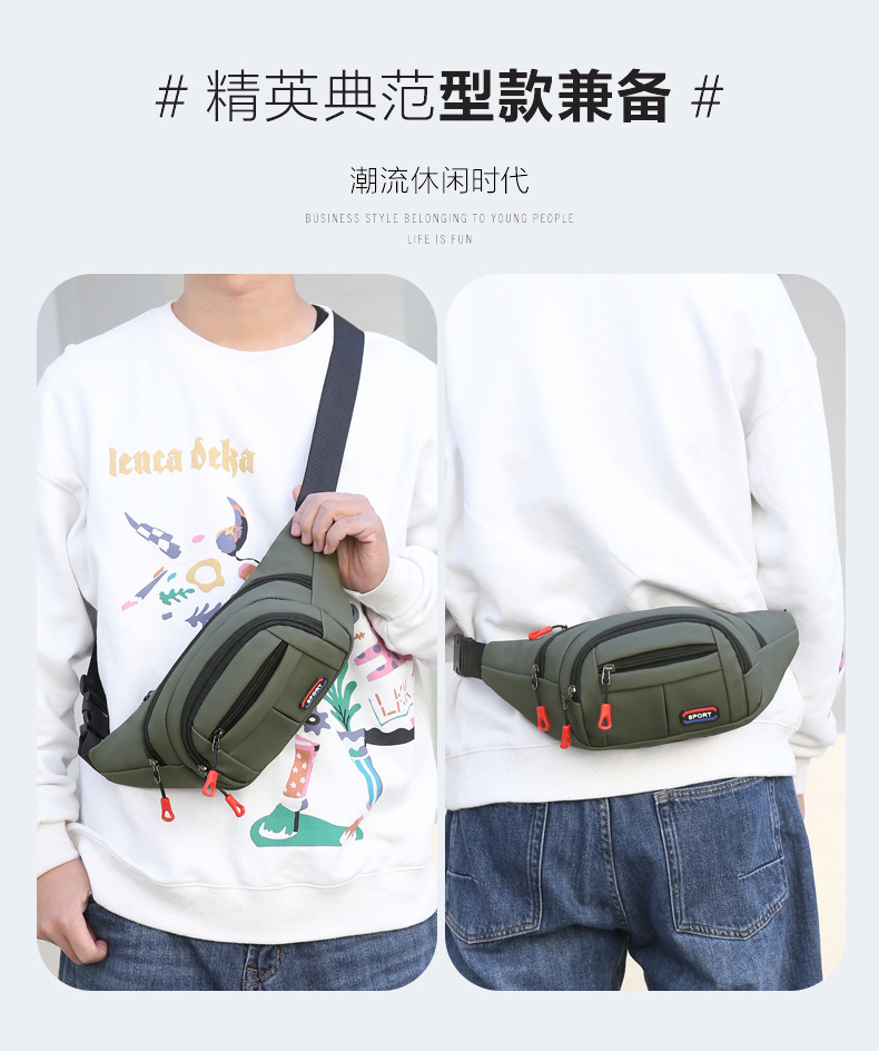 New leather waterproof waist bag for men, casual, simple and large-capacity cash register change crossbody bag, retro sporty chest bag undefined