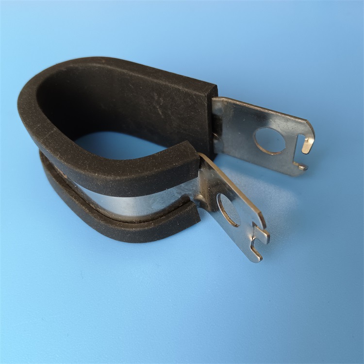 批发2*18双管不锈钢包胶管夹自锁R型高压线束固定支架包胶管夹