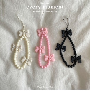 Ins Internet Celebrity Cute Pink Bow Beaded Mobile Phone Lanyard Pendant Female Fashion Blogger Wear Accessories Creative
