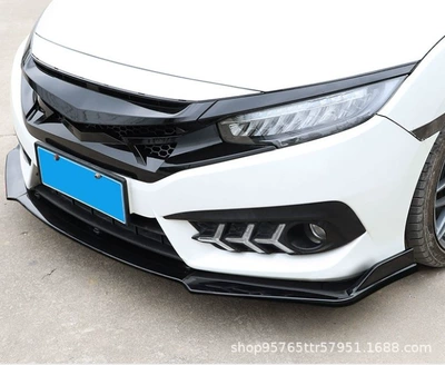 16-21 10th Generation Civic Front Shovel Modification Civic 10th Generation Modification Front Shovel Front Lip Front Spoiler Surrounding Modification (Big Surrounded) - 16-18-civic-three-front-lip-bright-black