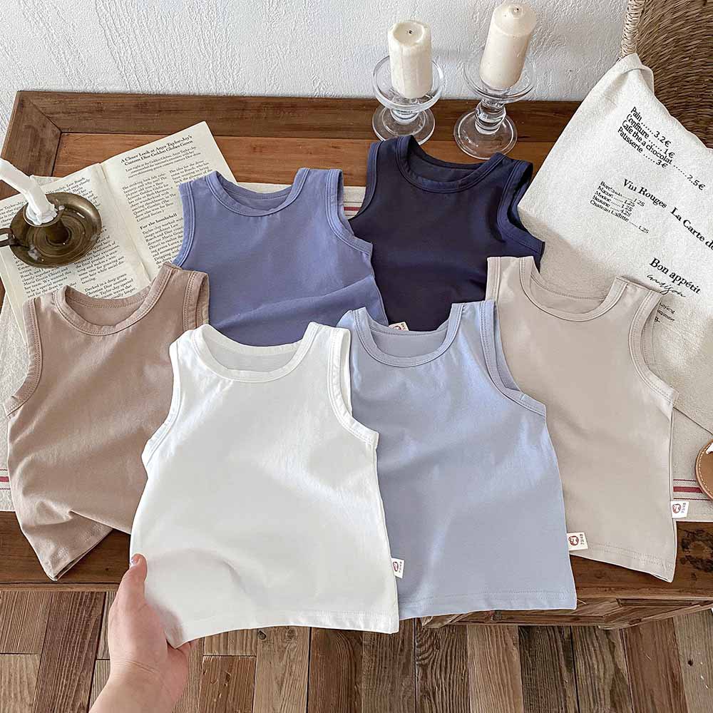 Summer Children's Tank Top for Boys and Girls, Pure Cotton, Solid Color, Sleeveless T-shirt for Babies, Versatile Basic Under Shirt