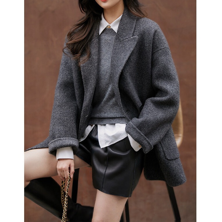 High-end wool camel hair double-sided cashmere coat with a suit-style design, elegant women's woolen jacket High-end wool camel hair double-sided cashmere coat with a suit-style design, elegant women's woolen jacket