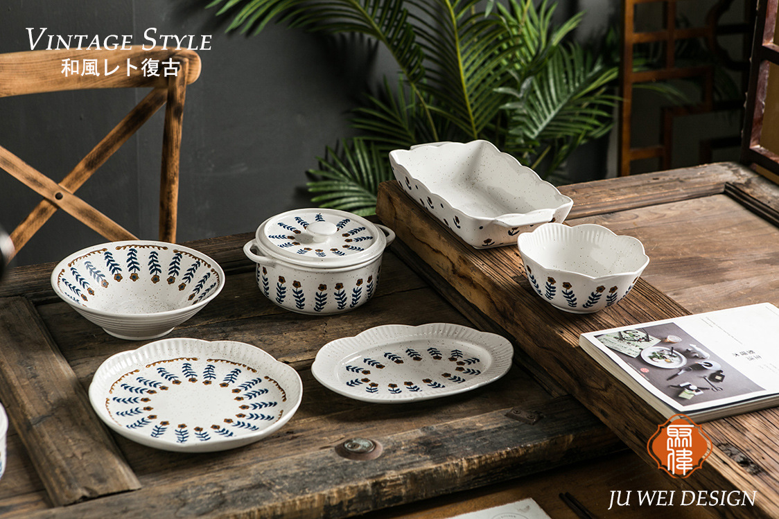 复古小花粗陶餐具