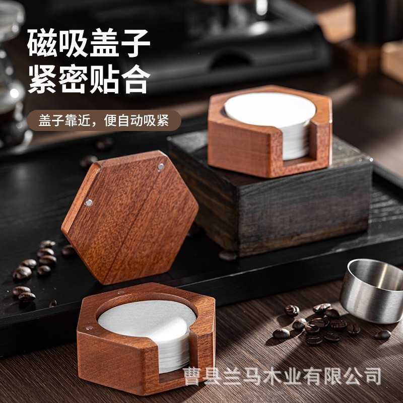 木製濾紙ボックスコーヒーフィルター紙収納ボックスカバー付きバーオーナメントサペリ木製濾紙無垢材収納ボックス|undefined
