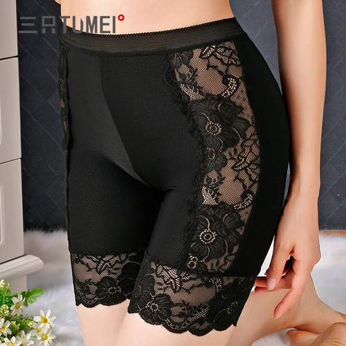 Three Rabbits Beauty Sexy Lace Shorts Three-quarter Pants Ice Silk Mesh Mid-High Waist Boxer Briefs Cotton Crotch Safety Pants Summer