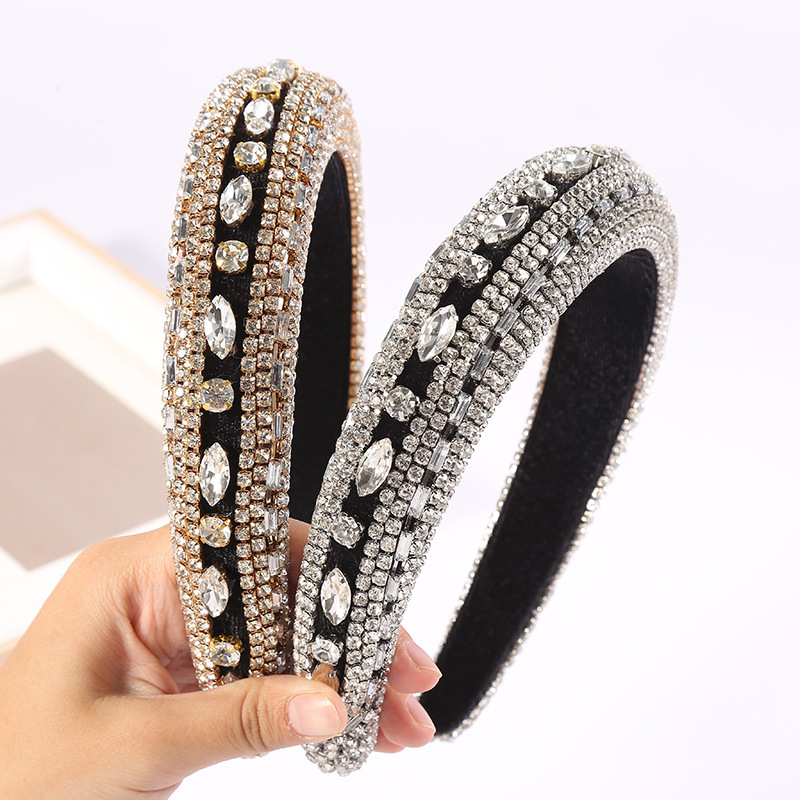 Headband Full of Rhinestones Sponge Hairband Middle Eastern Style Decorative Jewelry Rhinestone Headpiece Women's Rhinestone Wide-Brimmed Hair Accessory Rhinestone Bangs Decoration