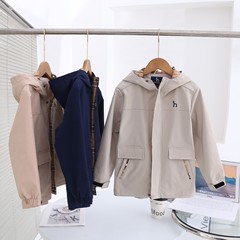 Hazzys/哈吉斯25秋季新款男女童风衣加绒连帽厚外套一件代发