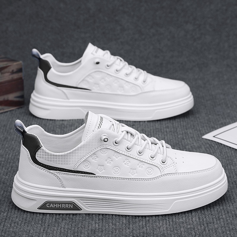 Zapatos de cuero para hombres, zapatos de skate casuales de primavera para hombres, zapatos blancos de moda para estudiantes, zapatos individuales para adolescentes, 2025 nuevos