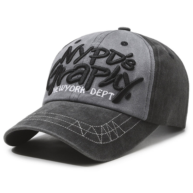 Fashionable washed vintage letter embroidered duckbill trendy men's personality street women's sun shading baseball hat_voghion.com