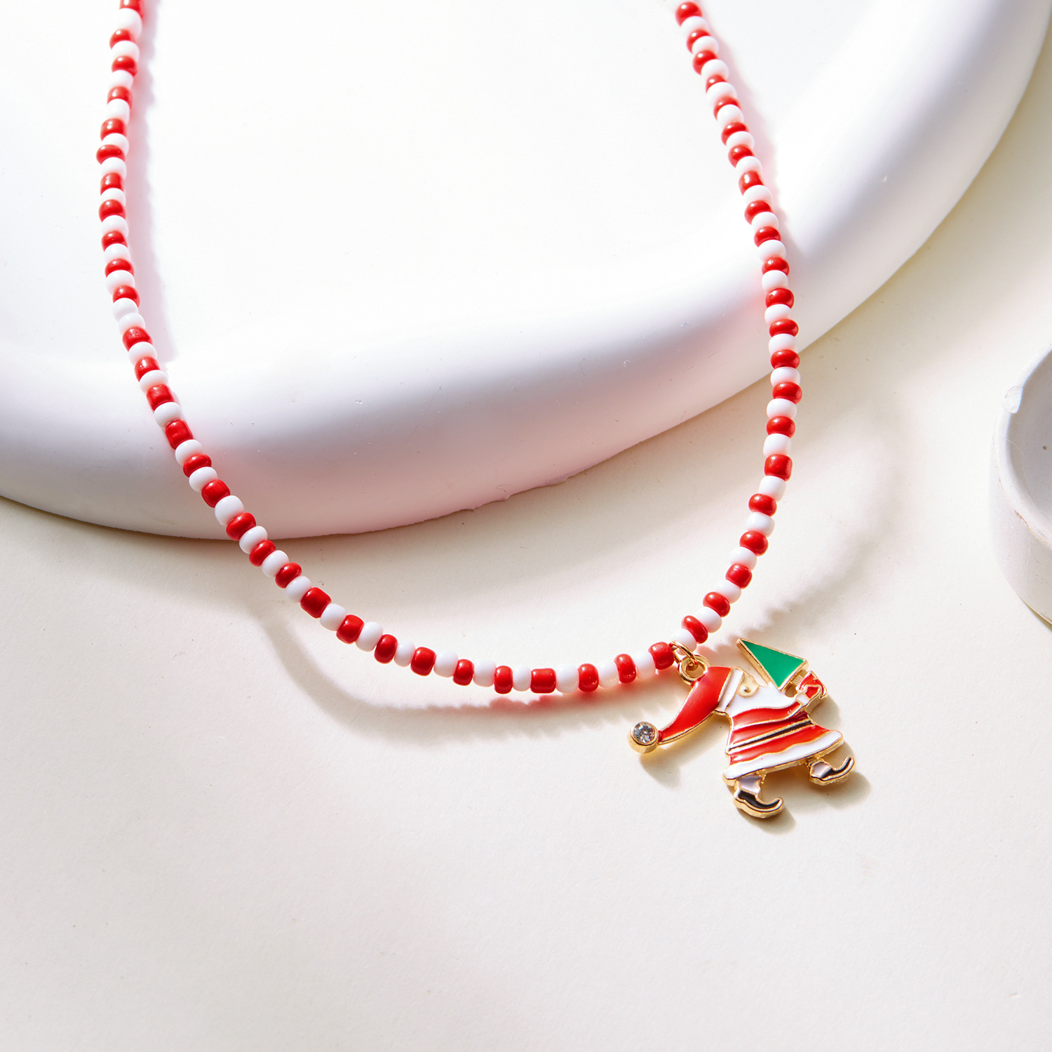 nouveau collier de perles fait main à la mode et polyvalent collier de perles de riz de sapin de Noël Père Noël femme_voghion.com