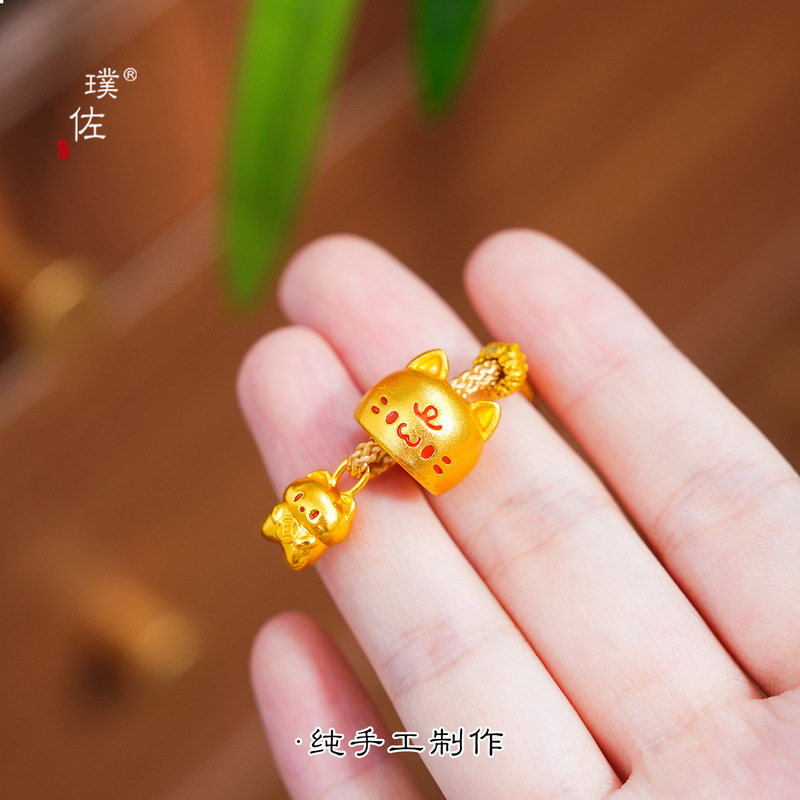 璞佐金店同款沙金diy配件躲猫猫吊坠项链可爱套头招财金喵锁骨链|undefined