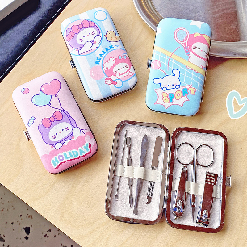 New Cute Nail Clipper Seven-Piece Set of Manicure and Nail Trimming Tools Set for Students and Girls, Pu Metal Manicure Set