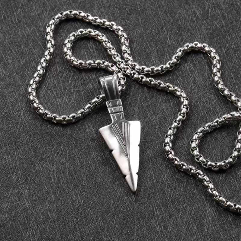 thumbnail for European and American personality triangle spearhead men&#039;s alloy retro arrow necklace pendant factory direct