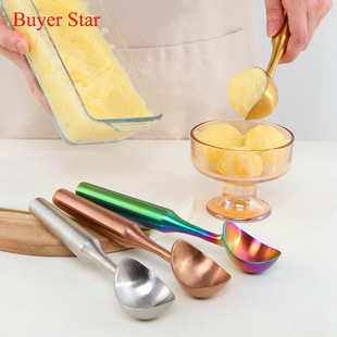 304 Ice Cream Spoon Dig Ball Spoon Summer Ice Cream Spoon Fruit Ball Digger Gadget Long Handle logo Golden Spoon