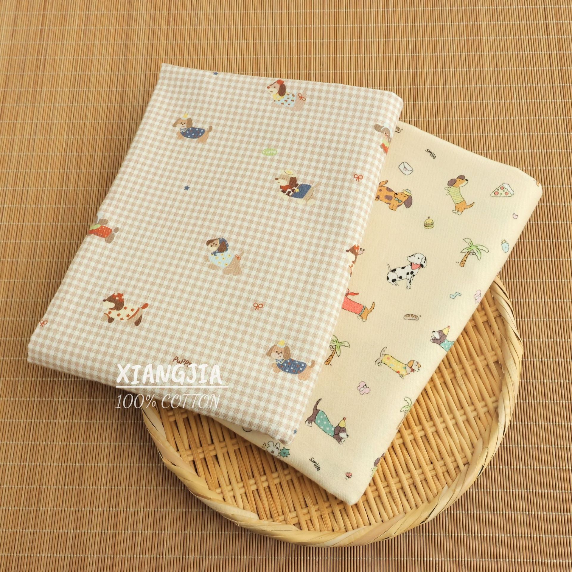 现货 全棉斜纹磨毛布料 格纹腊肠狗 秋冬童装衣物diy 家居服面料