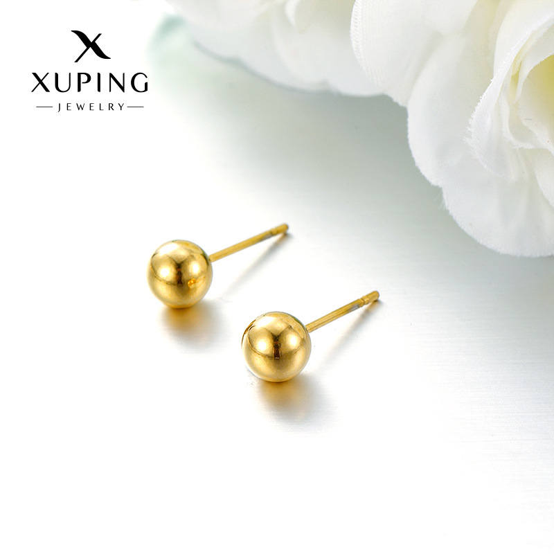 Xuping estilo simple acero inoxidable chapado 14k color pernos de bola geométrica clásicos diarios fáciles de poner auriculares al por mayor
