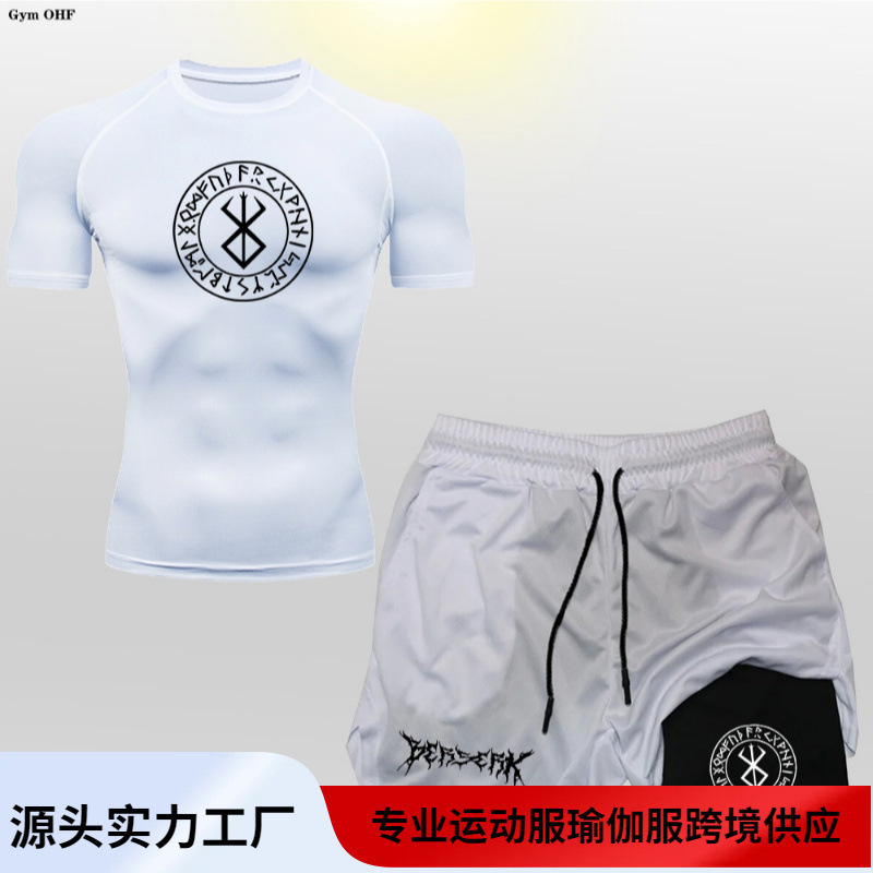 Anime Berserk Men's 2-in-One Double-Layer Shorts Short-Sleeved suit Outdoor Mountaineering Running Sportswear