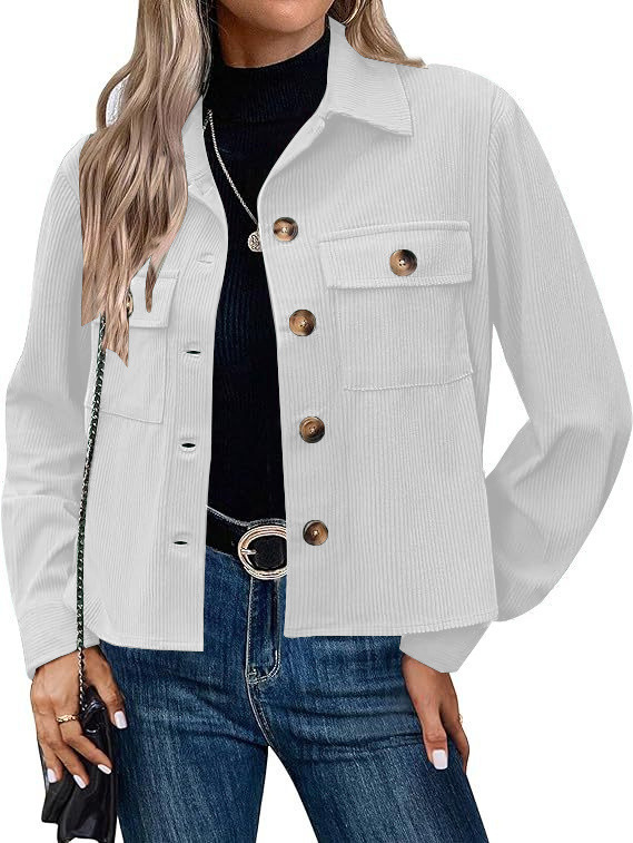 Amazon 2024 ホットスタイルヨーロッパとアメリカの女性のファッションカジュアルショートシャツコーデュロイボタンへそ出しジャケットトップ|undefined