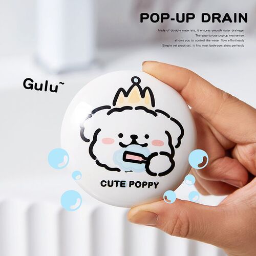 Adorable puppy-shaped leak-proof bathroom sink drain cover, ceramic sink, creative wash push-down bottom plug