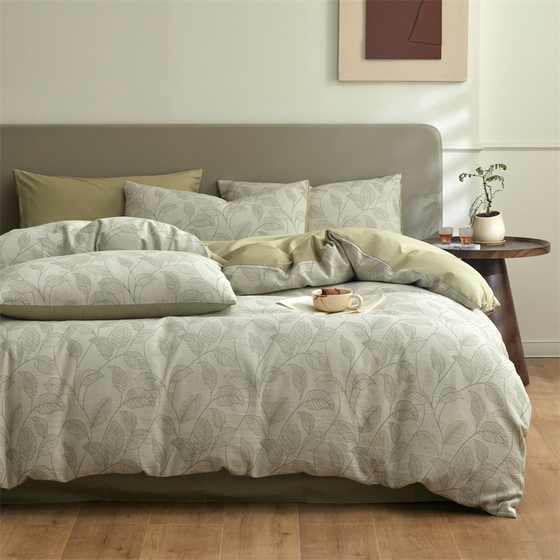 Nuevo tipo A piel de algodón doble cara teñido Jacquard flor simple cuatro piezas de sábanas fabricantes al por mayor