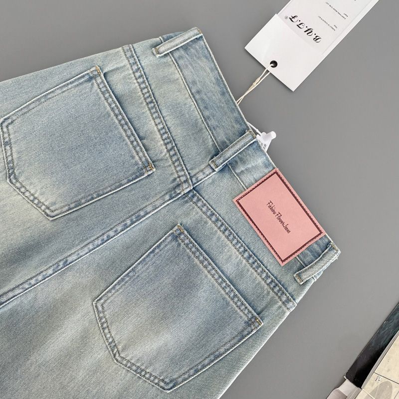 New pink leather brand jeans for women, summer and autumn, high-waisted, petite, loose and versatile, wide-leg casual straight floor-length pants pic 15