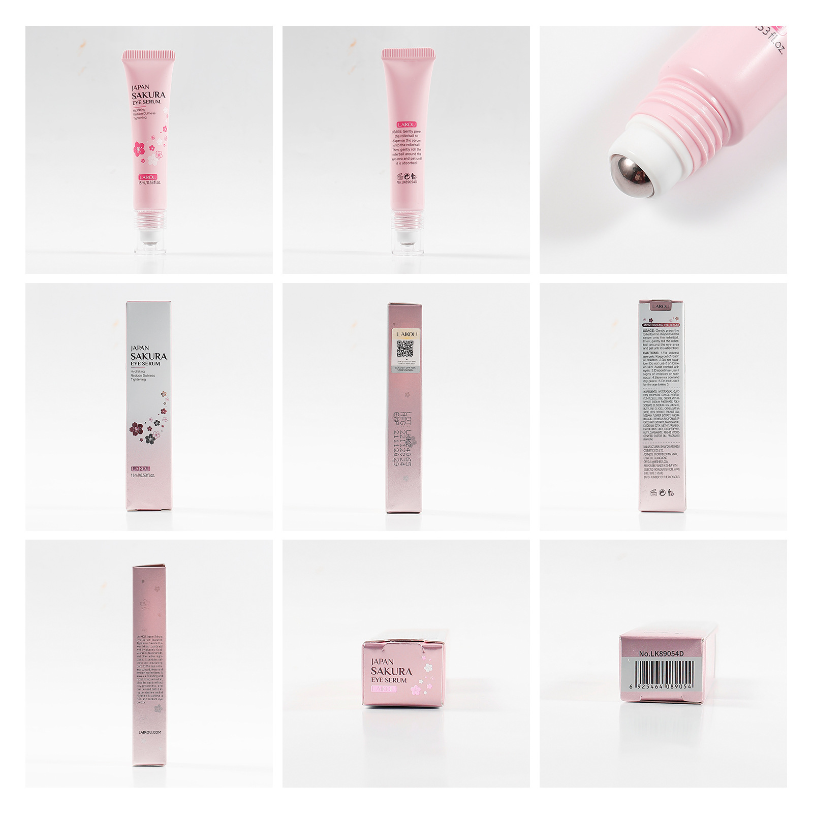 LAIKOU Cherry Blossom Eye Serum 15ml Roll-on Massage Eye Care Cream Moisturizing and Hydrating Skin Care Product Specification drawing