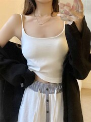 美背小吊帶背心女夏季薄款抹胸內搭帶胸墊一體式白色外穿打底上衣