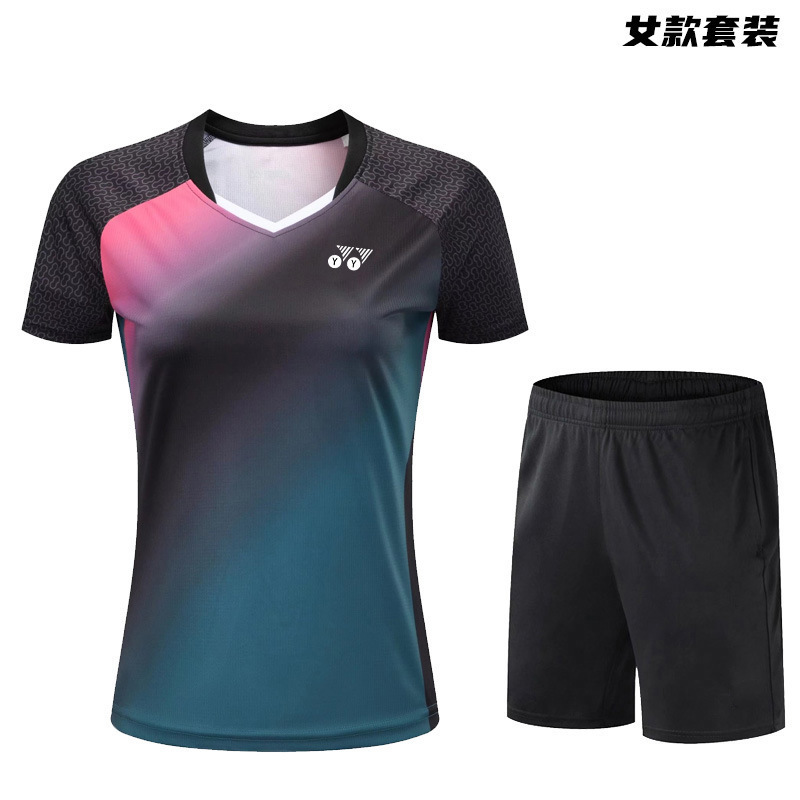 YY バドミントンウェア 夏用 通気性 男女兼用 セット ネットバレーボール スポーツウェア 競技チームユニフォーム 速乾 カップルスタイル プリント入り|undefined